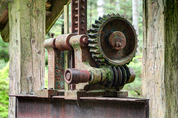 Old worm gear on a weir. The multiple tooth engagement of the worm in the worm wheel ensures a very...