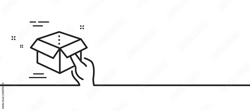 Poster hold open box line icon. delivery parcel sign. cargo package symbol. minimal line illustration backg