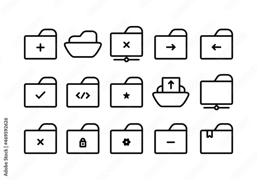 Poster set of folders related icons for the organized interface. editable stroke icon for ui of storage web