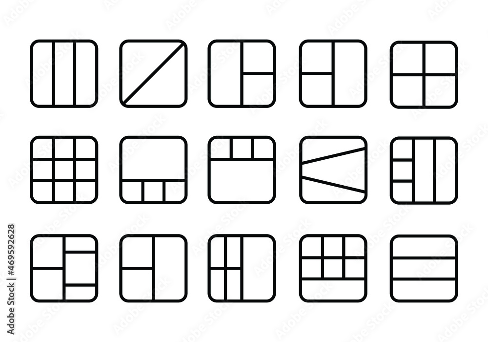 Aufkleber set of grid frame layout icons for photo collages. editable stroke icons for ui of photo editing. fl
