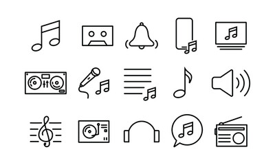 set of music icon tools and navigation. editable stroke icon for UI of websites and applications. flat line navigation collection for music player interface design.