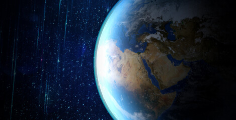 3D render of Blue planet for wallpaper, Panoramic view of the Earth, star and galaxy,