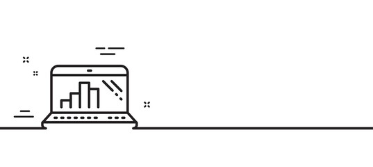 Graph laptop line icon. Column chart sign. Growth diagram symbol. Minimal line illustration background. Graph laptop line icon pattern banner. White web template concept. Vector