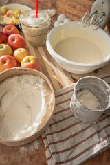 Prepared beaten eggs with a mixer, for making delicious and airy apple biscuit.