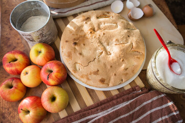Cooked airy and delicious apple biscuit top view.