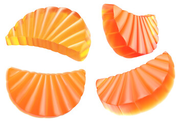 Orange slices jelly candy. Isolated on white background. 3d illustration.