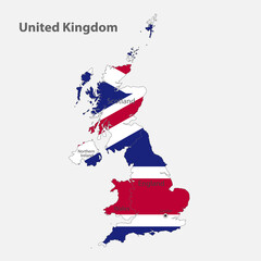 Map of the United Kingdom in the colors of the flag with administrative divisions vector