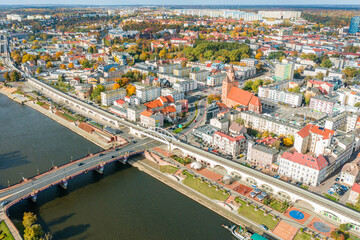 Aerial view of center of the Gorzow Wielkopolski city, Poland