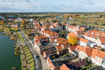 Fototapeta na wymiar Aerial view of center of the Miedzychod city, Poland