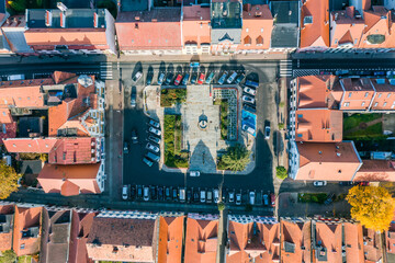 Aerial view of center of the Miedzychod city, Poland