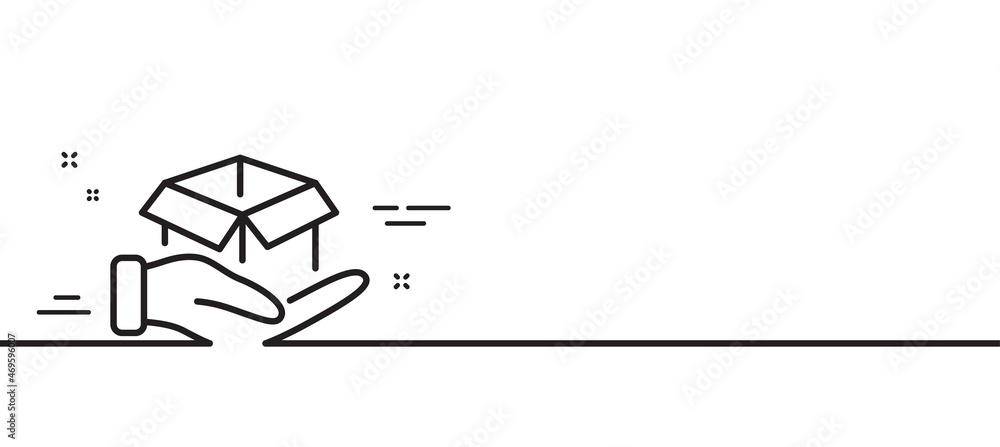 Poster hold open box line icon. delivery parcel sign. cargo package symbol. minimal line illustration backg