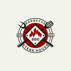 simple vintage barbecue logo. vector illustration for business logo or icon