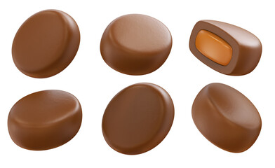 Chocolate pieces with caramel filling. 3d illustration.