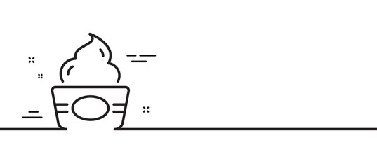Ice cream cup line icon. Vanilla sundae sign. Frozen yogurt dessert symbol. Minimal line illustration background. Ice cream line icon pattern banner. White web template concept. Vector