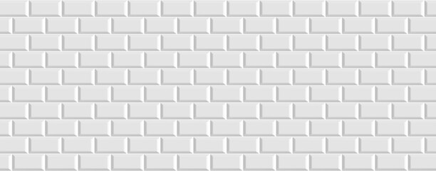 White colored brick ceramic tiles. Modern seamless pattern, brick effect metro ceramic tiles.