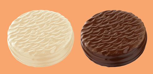 Choco pie chocolate biscuits with marshmallow isolated background. 3d illustration