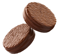Choco pie chocolate biscuits with marshmallow isolated background. 3d illustration
