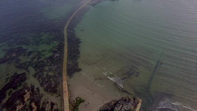 Slow Reveal of St Michael's Mount near Penzance in Cornwall, England Drone Aerial View