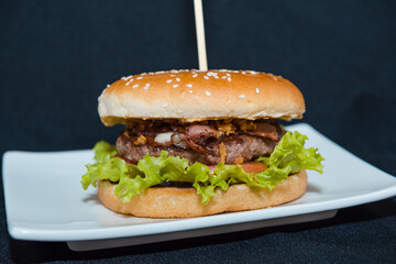 Burger on a black background.