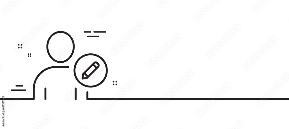 Poster edit user line icon. profile avatar with pencil sign. person silhouette symbol. minimal line illustr