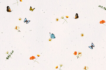 Butterflies Floral background paper texture. 