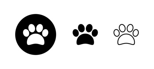 Paw icons set. paw print sign and symbol. dog or cat paw