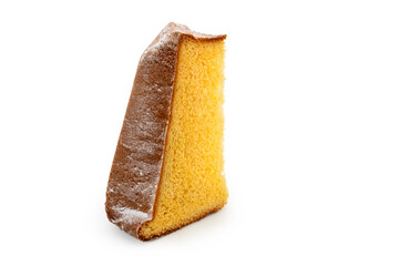 Slice of Pandoro, traditional Italian Christmas cake with icing sugar isolated on white, clipping...
