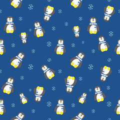 cute penguin in winter seamless pattern for print or fabric