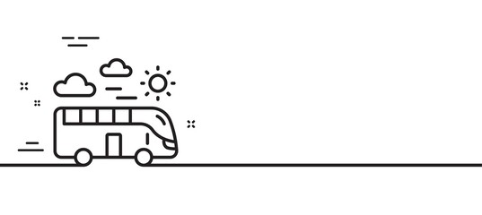 Bus travel line icon. Trip transport sign. Holidays vehicle symbol. Minimal line illustration background. Bus travel line icon pattern banner. White web template concept. Vector © blankstock