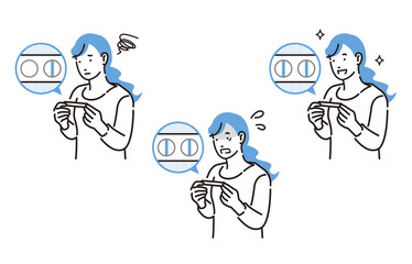 妊娠検査薬を持つ女性セット