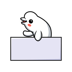 Cute little beluga whale cartoon with blank sign
