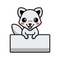 Cute little arctic fox cartoon with blank sign