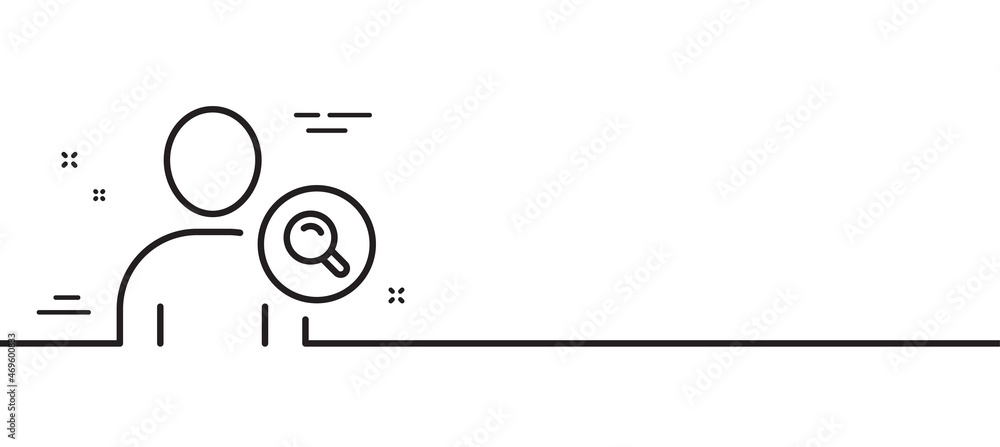 Poster search user line icon. profile avatar with magnifying glass sign. person silhouette symbol. minimal 