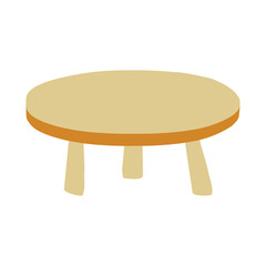 hand drawn round wooden table on white background.