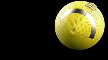 Yellow-Gold American football standard ball under black background. 3D illustration. 3D high quality rendering. 3D CG.
