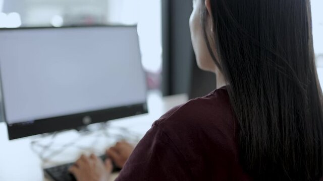 Asian woman with shoulder and neck pain , office syndrome , health care concept	