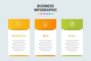 Concept of arrow business model with 3 successive steps. Three colorful graphic elements. Timeline design for brochure, presentation. Infographic design layout.