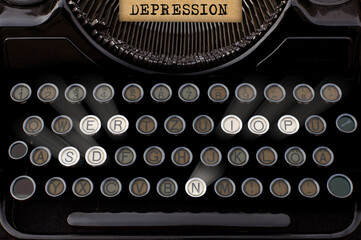 Text about depression, mental problems. Antique typewriter Concepts of handwritten stories. Theme of nostalgia.