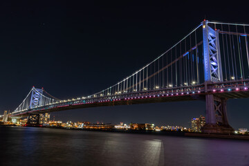 Delaware River, Philadelphia, and the Benjamin Franklin Bridge at Night 