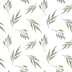 Green floral line art seamless pattern. Trendy nordic style. Perfect for fabric, textile, wrapping paper, scrapbook paper, packaging paper