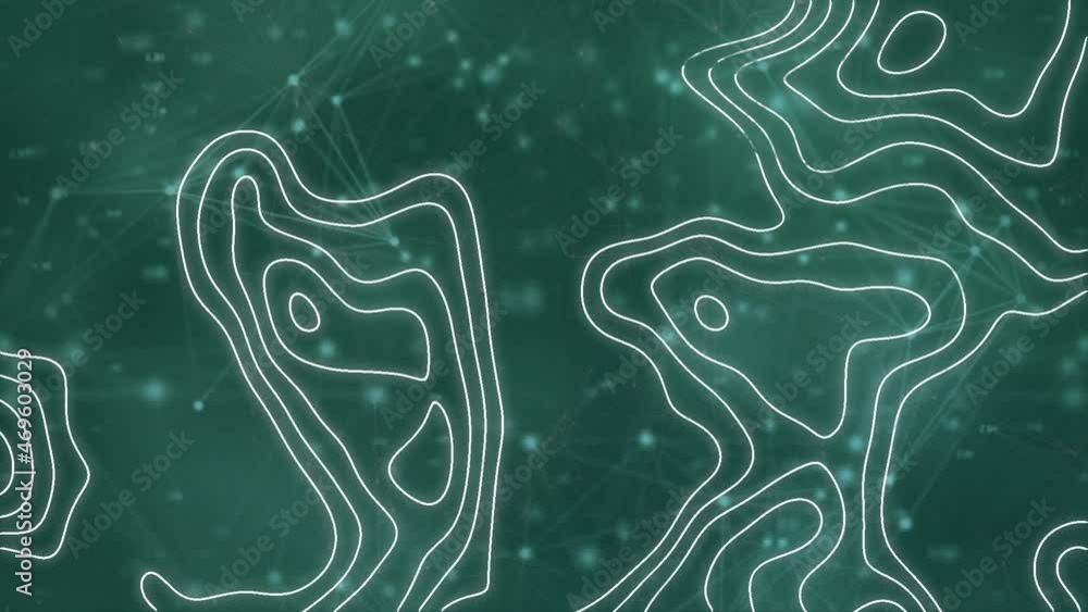 Poster Animation of white map lines and network of connections with glowing spots
