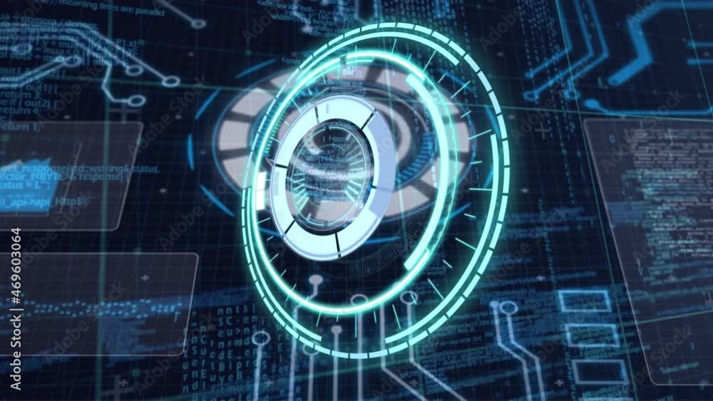 Poster Animation of scope scanning over data processing and computer circuit board