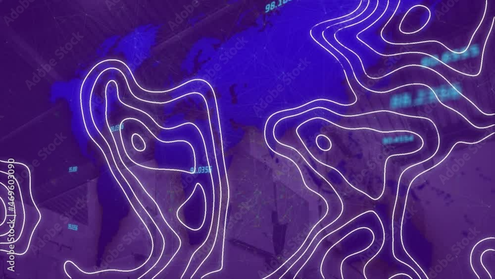 Aufkleber animation of white map lines over world map and numbers changing