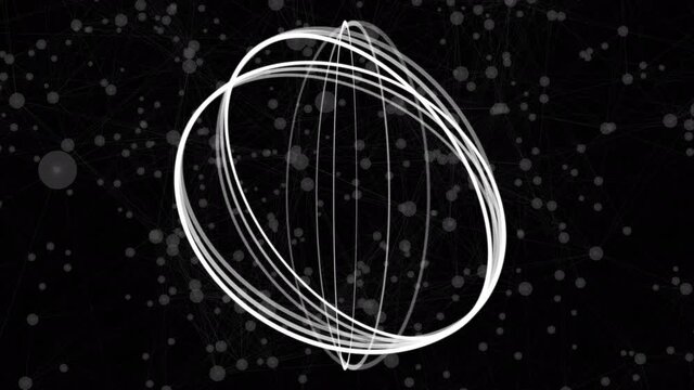 Animation of white circles spinning over networks of connections with glowing spots