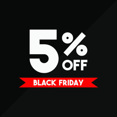 5% off black friday white and red in a black background sale ticket