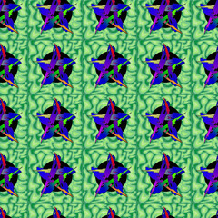 Vector seamless pattern. The pattern with a star is drawn with paint dabs. Seamless woven pattern. Design print for textile, fabric, wallpaper, background.