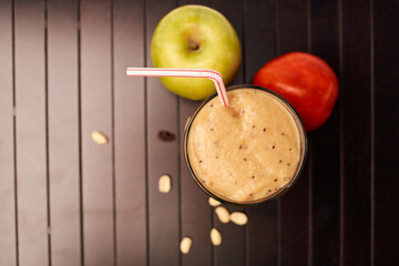 smoothie fruit healthy food cocktail wooden background