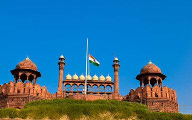 Red Fort ( Lal Qila) Delhi India With India Flag Flying High