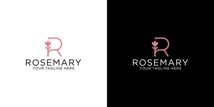 letter R and floral initials logo design in luxury line style