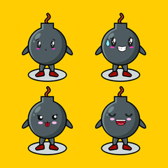 Cute bomb mascot design set vector image